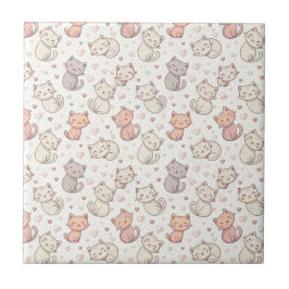 Sött Chibi-Kattmönster - Barn Kawaii Kattunge Desi Kakelplatta