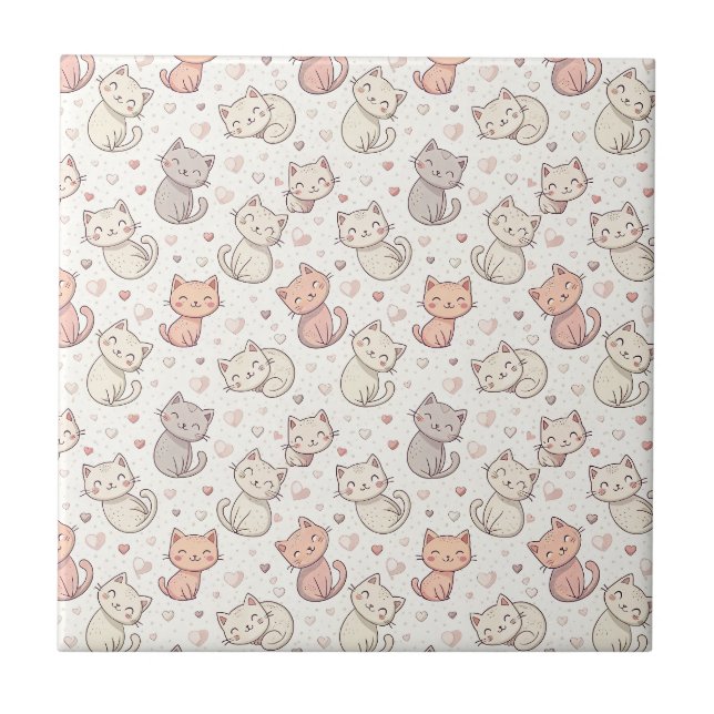 Sött Chibi-Kattmönster - Barn Kawaii Kattunge Desi Kakelplatta (Framsidan)