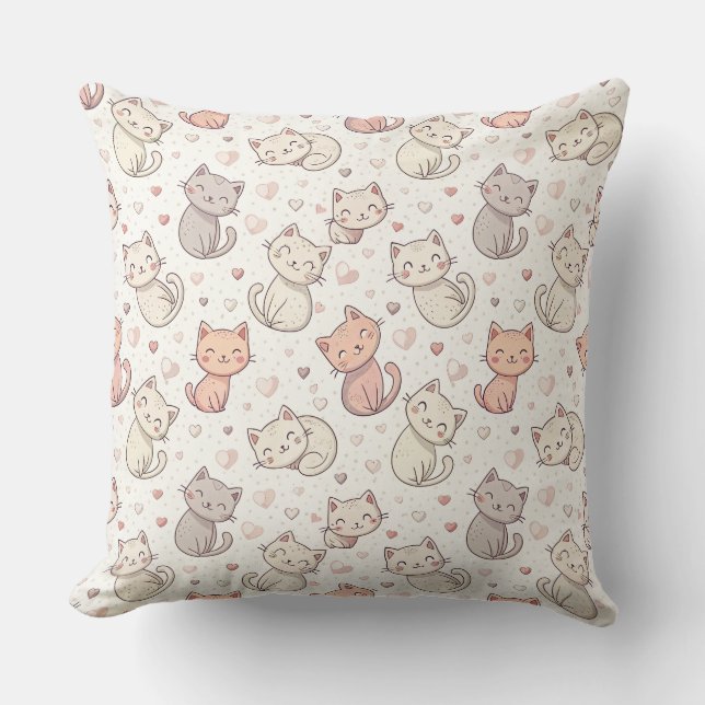 Sött Chibi-Kattmönster - Barns Kawaii-Kissedesign Kudde (Framsida)