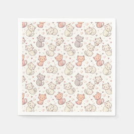 Sött Chibi-Kattmönster - Barns Kawaii-Kissedesign Pappersservett