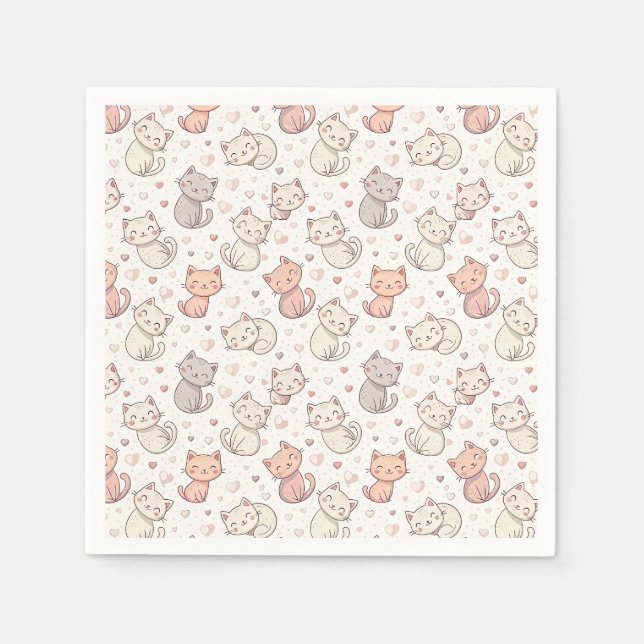 Sött Chibi-Kattmönster - Barns Kawaii-Kissedesign Pappersservett (Framsidan)