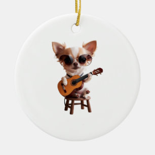sött chihuahua som spelar klassisk gitarr tecknad  julgransprydnad keramik