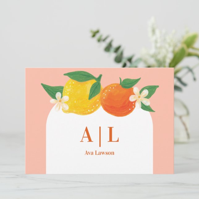 Sött Citrus Platt Monogrammerat Tackkort Tack Kort (Stående Fram)