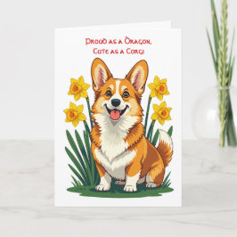 Sött Corgi Hund Med Narcisser Kort