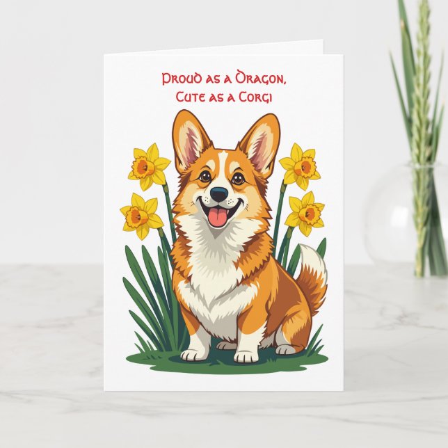 Sött Corgi Hund Med Narcisser Kort (Framsida)