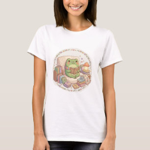 Sött Cottagecore-groda Läsande Bok Mysig Svamp T Shirt