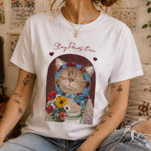 Sött Cottagecore-Katt med Blommor Håll Klorna Posi T Shirt