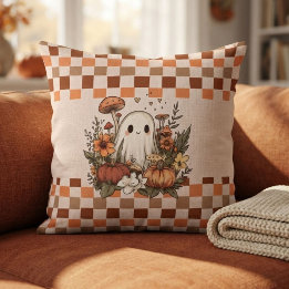 Sött Cottagecore Spök Höst Halloween Rutigt Mönste Kudde