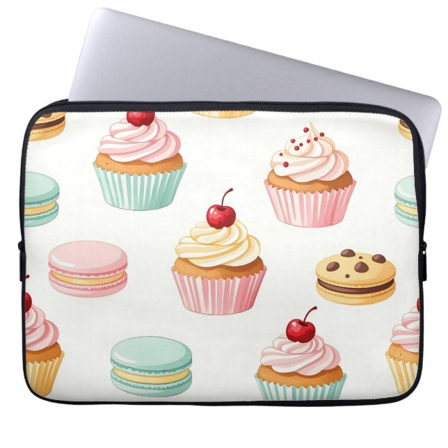 Sött Cupcake Macaron Mönster Laptop Fodral (Framsidan)