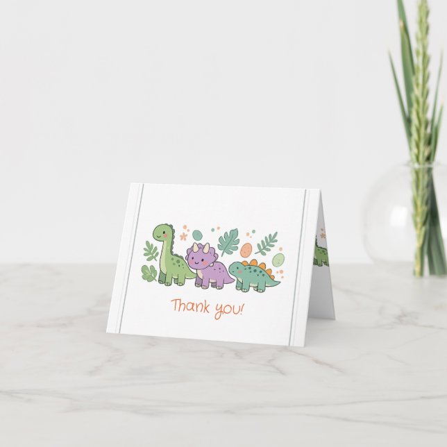 sött dinosaurie baby shower tack  kort (Framsida)