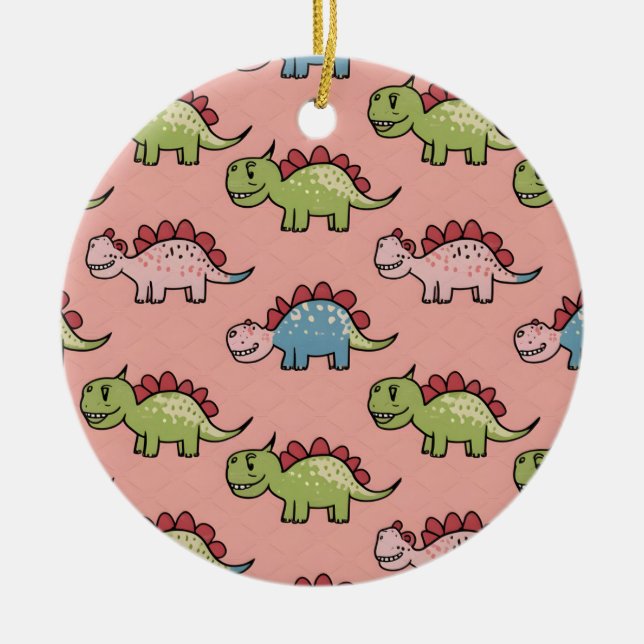 Sött dinosaurie sömlöst mönster julgransprydnad keramik (Framsidan)
