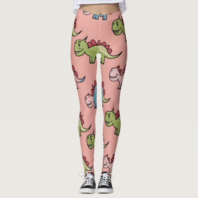 Sött dinosaurie sömlöst mönster leggings (Framsida)