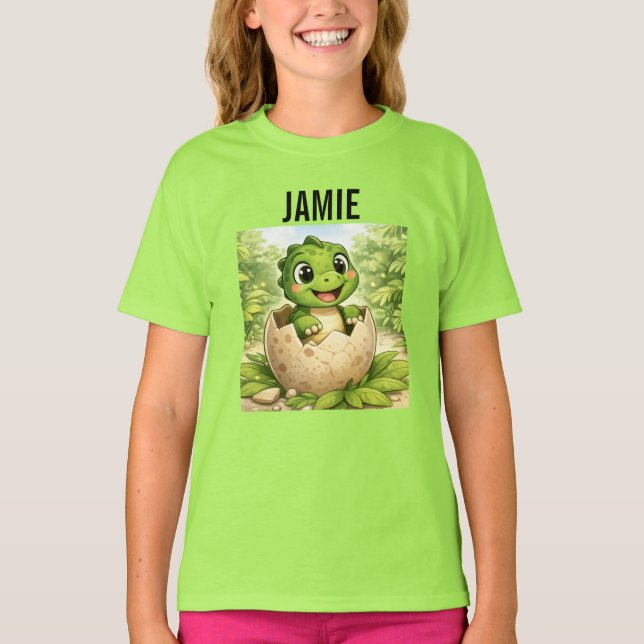 Sött dinosauriebarn kläckning t shirt (Framsida)