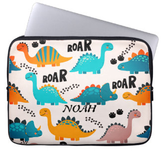 Sött dinosauriemönster Anpassat initialnamn Barn Laptop Fodral