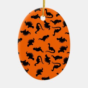 Sött dinosauriemönster på orange julgransprydnad keramik