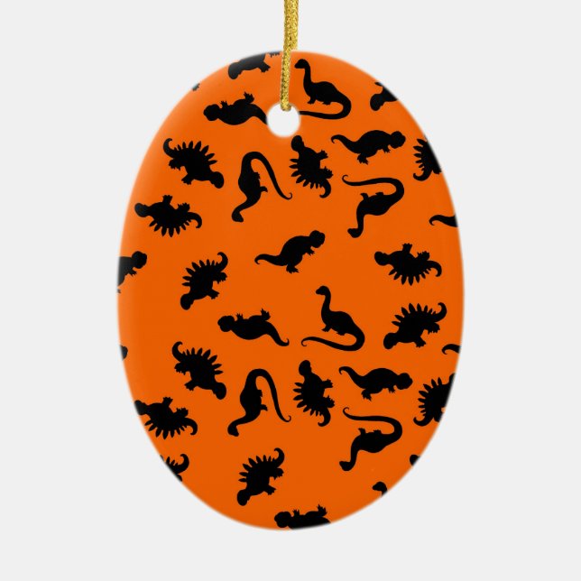 Sött dinosauriemönster på orange julgransprydnad keramik (Framsidan)