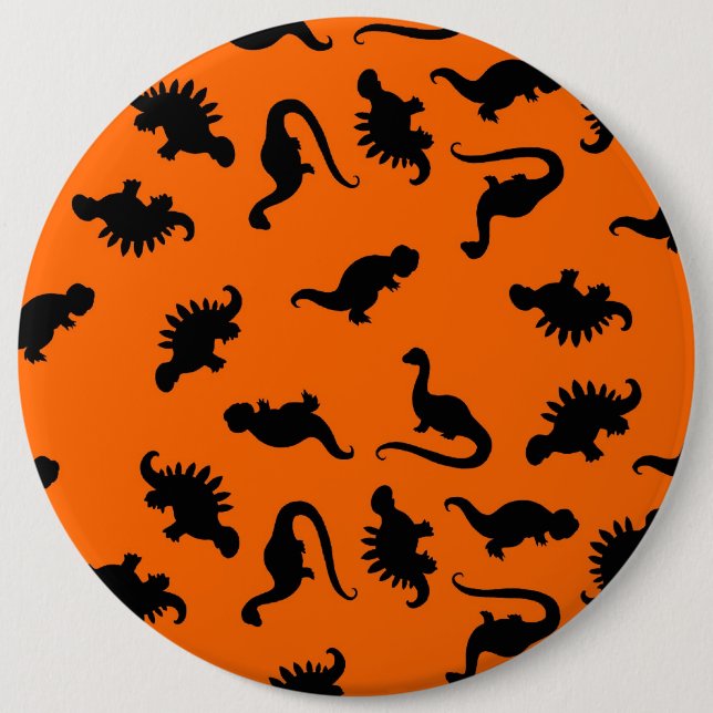 Sött dinosauriemönster på orange knapp (Framsida)