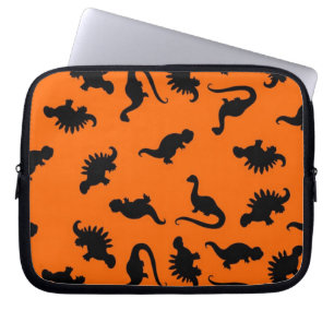 Sött dinosauriemönster på orange laptop sleeve