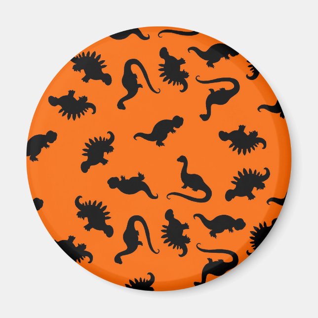 Sött dinosauriemönster på orange magnet (Framsidan)