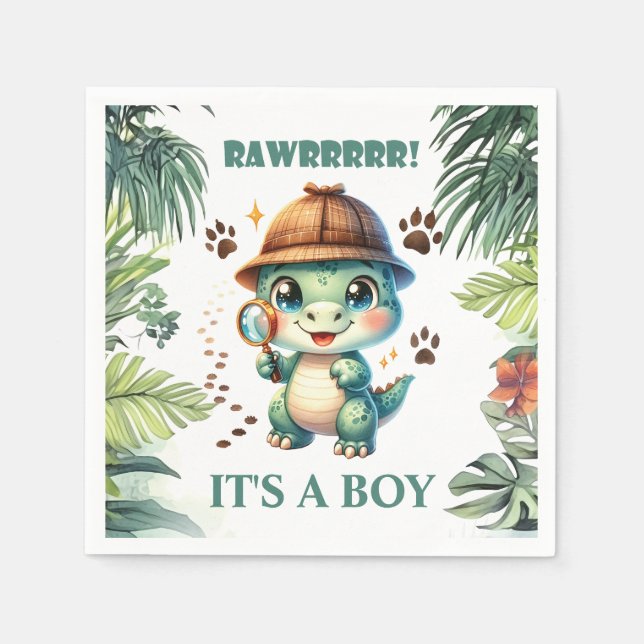 Sött dinosaurietema för baby shower pappersservett (Framsidan)