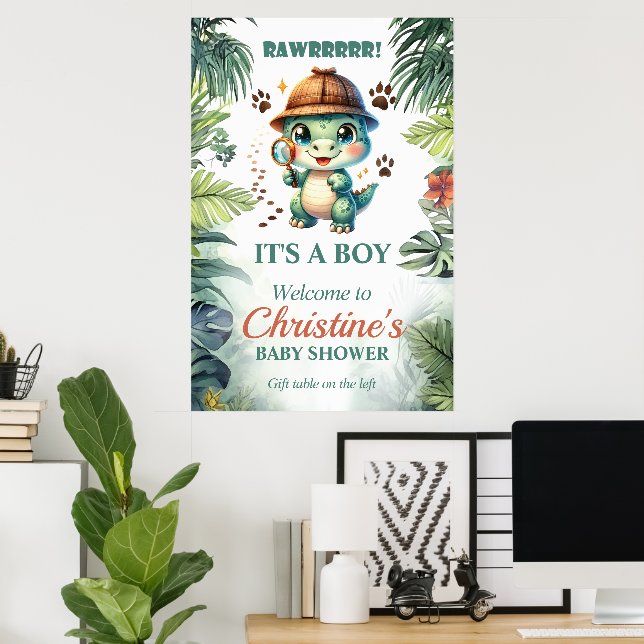 Sött dinosaurietema för baby shower poster (Hemmakontoret)