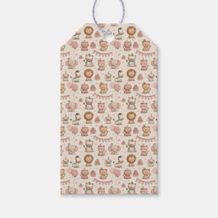 Sött djur födelsedag – Rosa & Beige ballonger Presentetikett