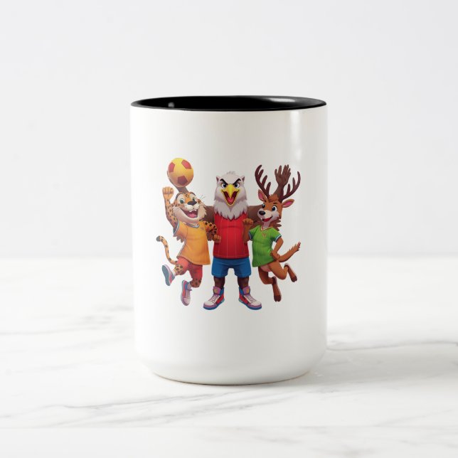 Sött Djur Sportlag Maskot Serieteckning Design Två-Tonad Mugg (Center)