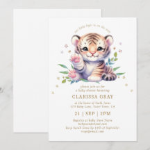Sött djur Tiger Stjärnor Vit Baby Shower
