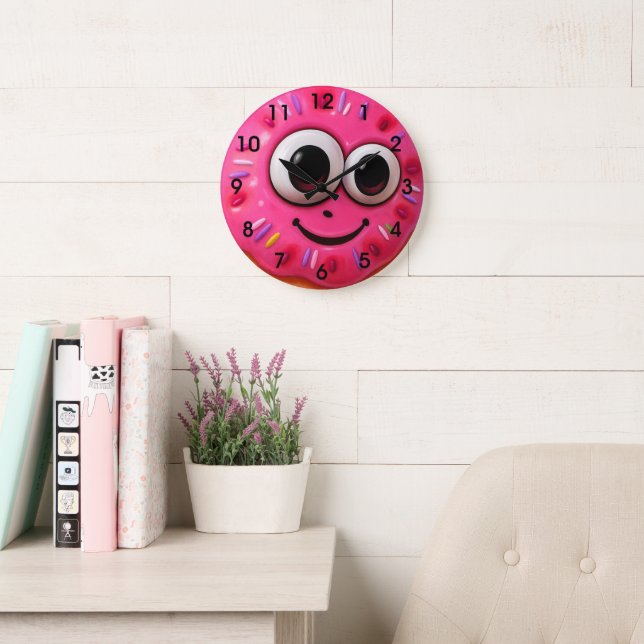 Sött Donut-ansikte Barn Design Stor Klocka (Läsesal)