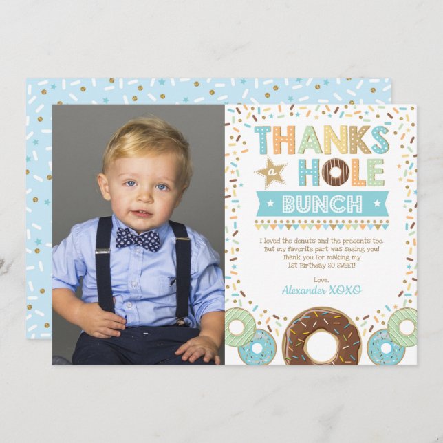 Sött Doughnut Boy Birthday Photo Tackto You Card Inbjudningar (Fram/baksida)