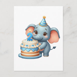 Sött Elefant 2-årsdag Helg Vykort