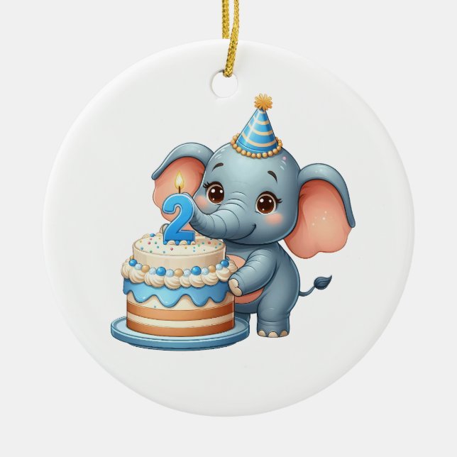 Sött Elefant 2-årsdag Julgransprydnad Keramik (Framsidan)