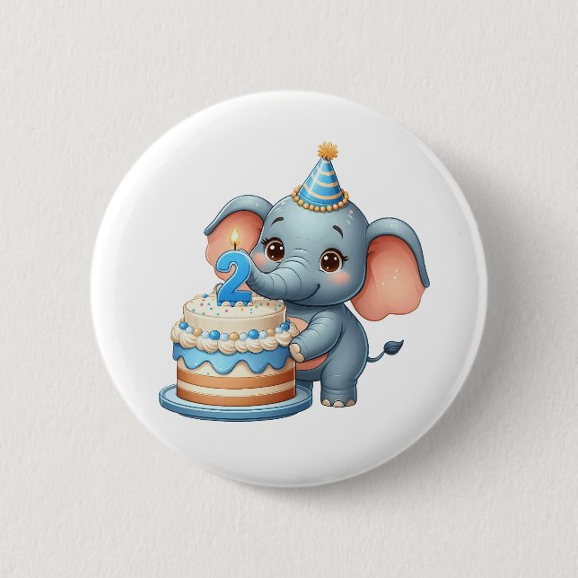 Sött Elefant 2-årsdag Knapp (Framsida)