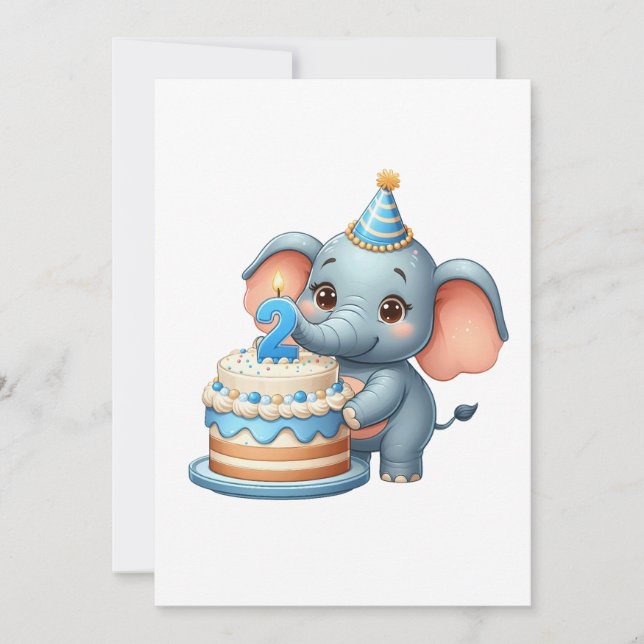 Sött Elefant 2-årsdag Kort (Framsida)