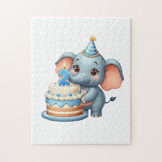 Sött Elefant 2-årsdag Pussel (Vertikal)