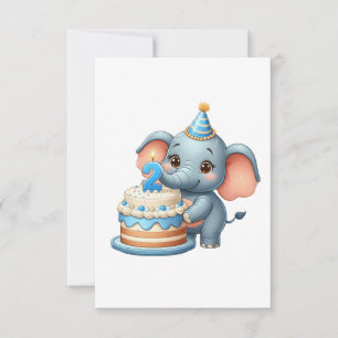 Sött Elefant 2-årsdag Tack Kort