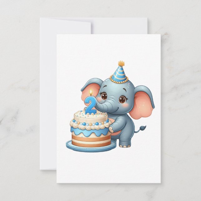 Sött Elefant 2-årsdag Tack Kort (Framsida)