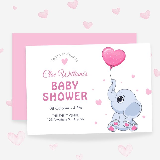 Sött elefantbaby med ballong inbjudningar (Skapare uppladdad)