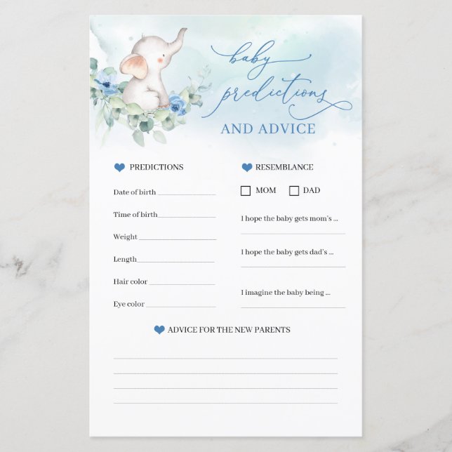 Sött elefantbarn Förutsägelser och rådgivning spel (Framsida)