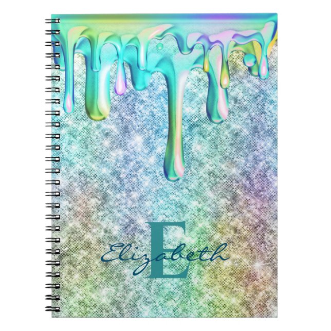 Sött Enhörnings Iriserande glitter dropar Falskt G Anteckningsbok (Framsidan)