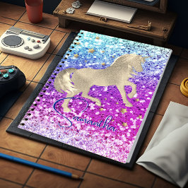 Sött enhörnings rosa glitter regnbåge guld monogra anteckningsbok