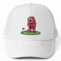 Sött enögd rosa monster som spelar golf-animering