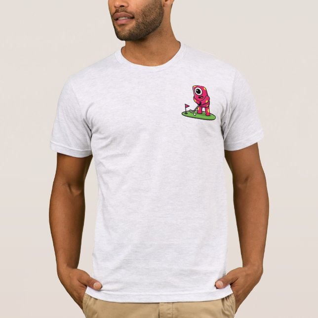 Sött enögd rosa monster som spelar golf-animering t shirt (Framsida)
