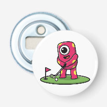 Sött enögt rosa monster som spelar golf-serieteckn
