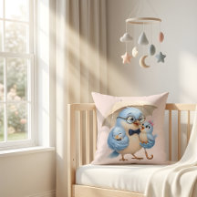 Sött fågel familj kastkudde present