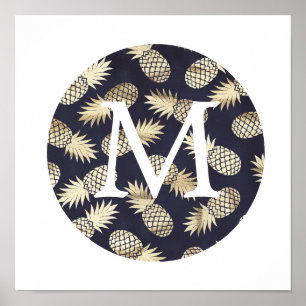 sött falskt guld folie ananas monogram poster