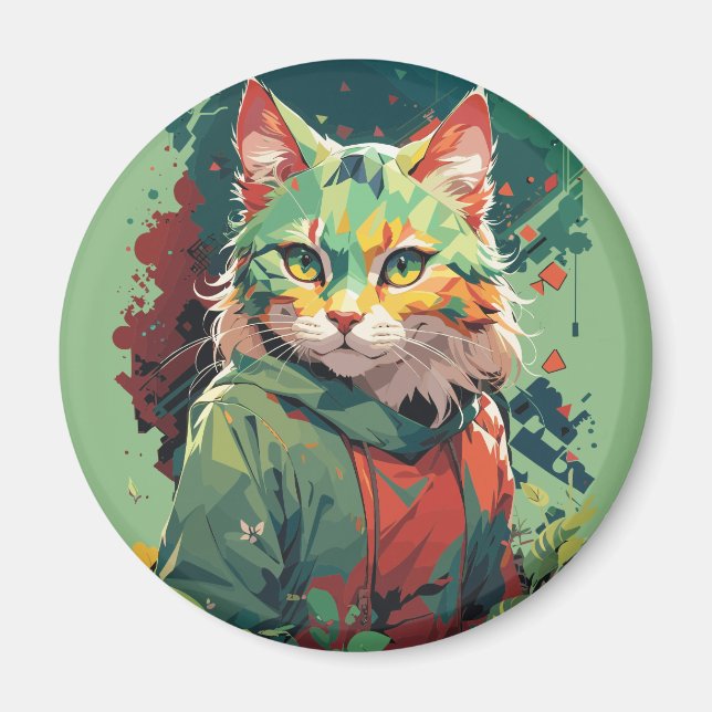 Sött fantasi-färgsplatter kattdesign magnet (Framsidan)