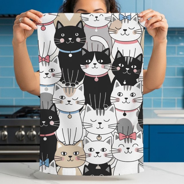 Sött fantasifull kattmönster kökshandduk (Skapare uppladdad)