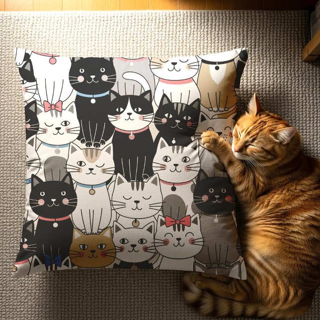 Sött fantasifullt kattmönster kudde (Skapare uppladdad)