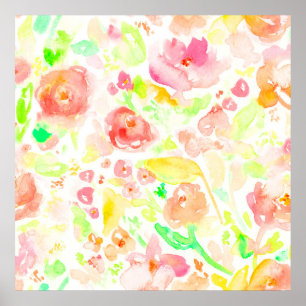 Sött färgglatt akvarell blomster mönster poster
